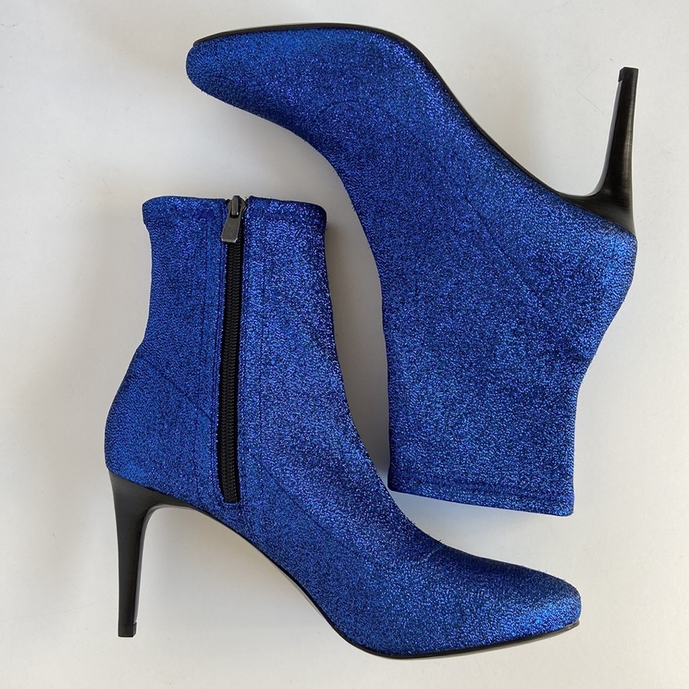 New in Box Metallic Blue High Heel Sock Booties by & other stories Euro sz 40